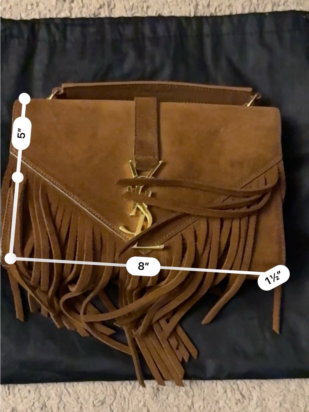 Saint Laurent Brown Suede Fringe Shoulder Bag with Gold YSL Hardware - Picture 17 of 17
